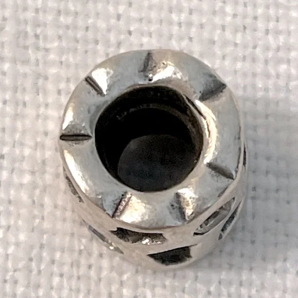 Authentic Pandora Retired Sterling Silver Cut Out Shapes Clear CZ Barrel Bead - Picture 3 of 4
